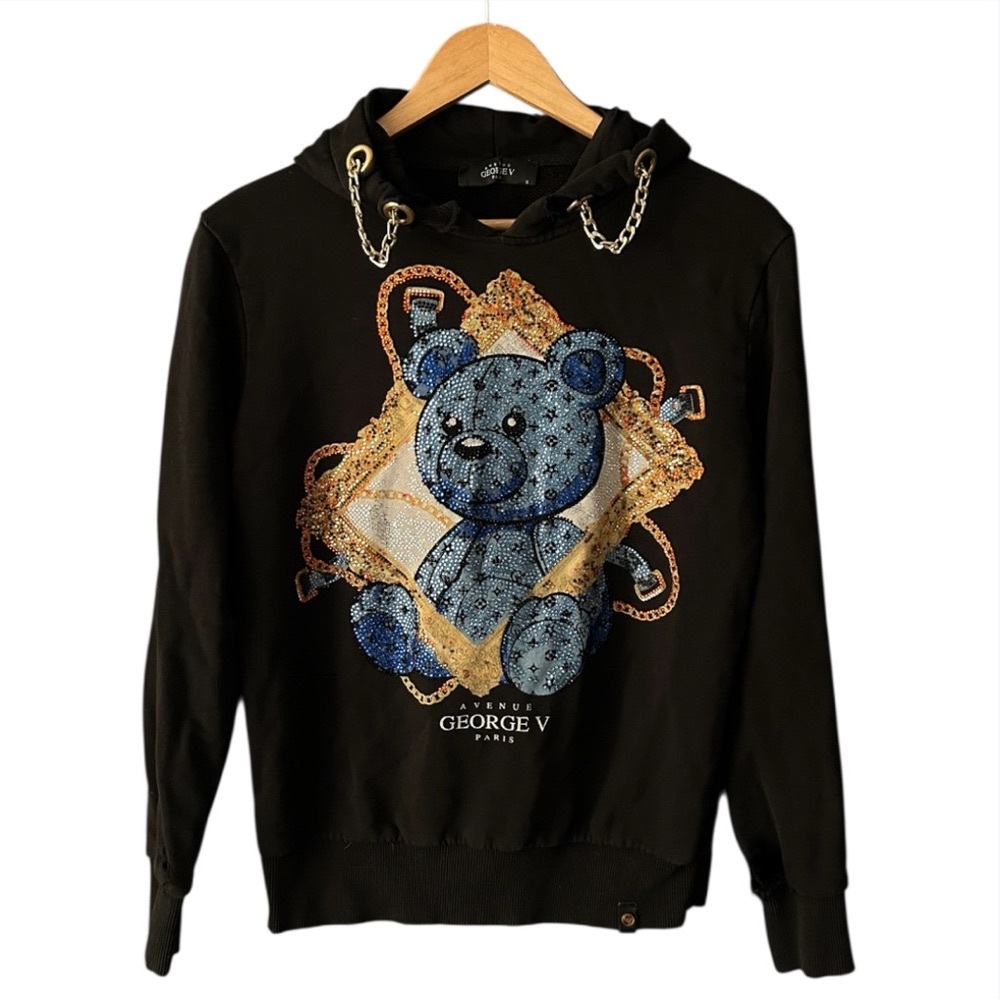 George V Paris Couture Men’s Teddy Hoodie (Black Baby Blue). Size S‎
